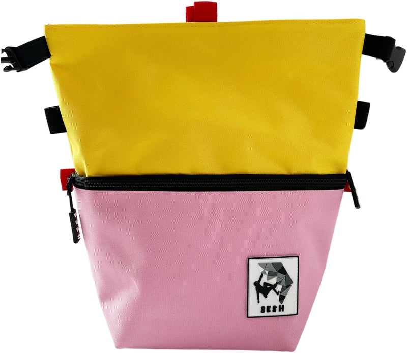 SESH Chalk Bucket - Large Size Chalk Bag for Climbing & Bouldering with Magnetic Closure, 4 Brush Holders, & 2 Side Pockets with Mesh Organizer - Durable - Image 1